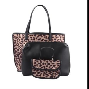 ❤❤❤ 3 Piece Faux Fur And Leather Leppard Print Tote❤❤❤